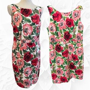 Talbots 16 Floral Sheath Dress in Pink and Red